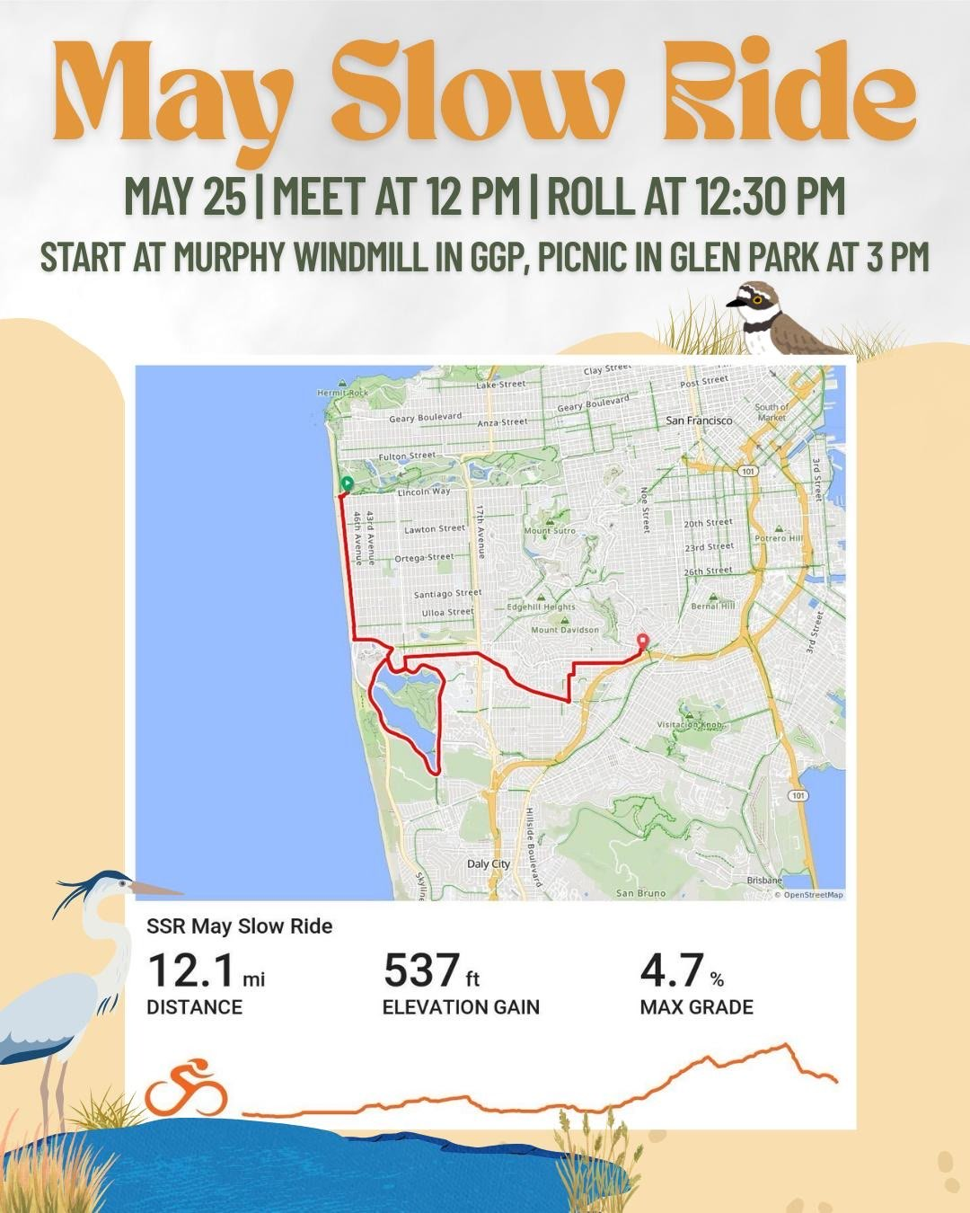 Lake Merced Slow Ride, Sunday May 25th Meet at Murphy Windmill in GGP 12, Roll at 12:30pm // Slow Ride to Glen Park Via Lake Merced