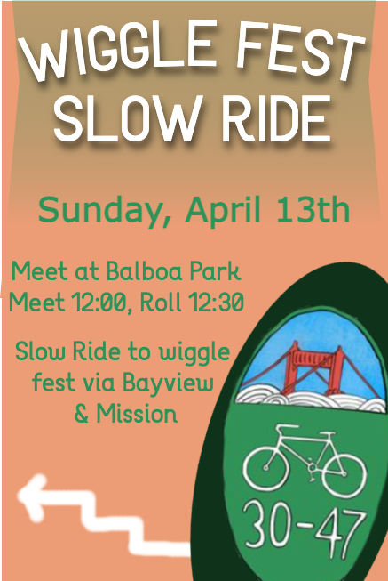 Wiggle Fest Slow Ride, Sunday April 13th Meet at Balboa Park 12, Roll at 12:30pm Slow Ride to Wiggle Fest